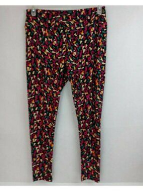 New LuLaRoe Tall & Curvy Leggings Black With Colorful Abstract Mosaic Designs